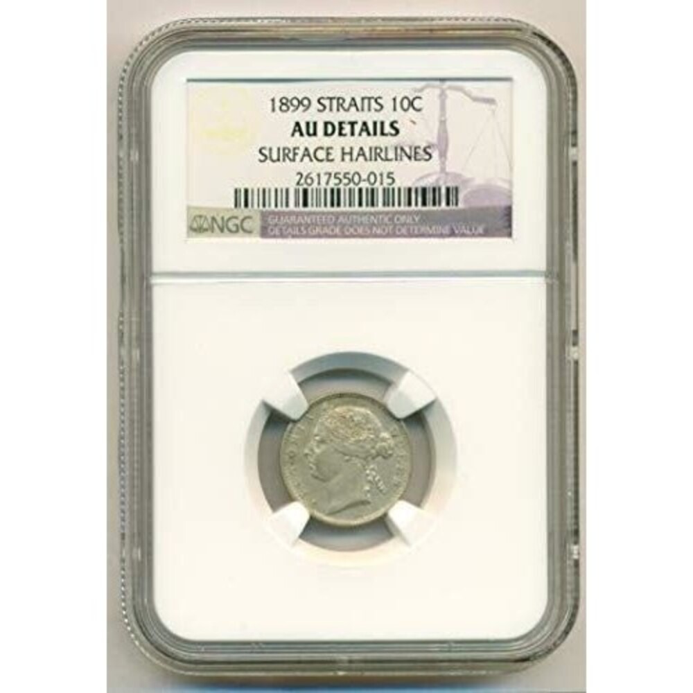 Straits Settlements (Malaysia) Victoria 1899 Silver 10 Cents AU Details NGC